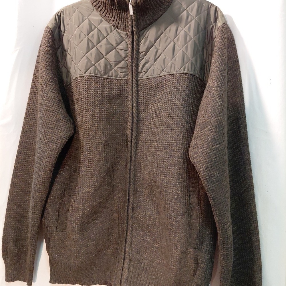 Nwts $60 Gioberti Men's Size L Melange Green Quilted Waffle  Knit Sweater Jacket